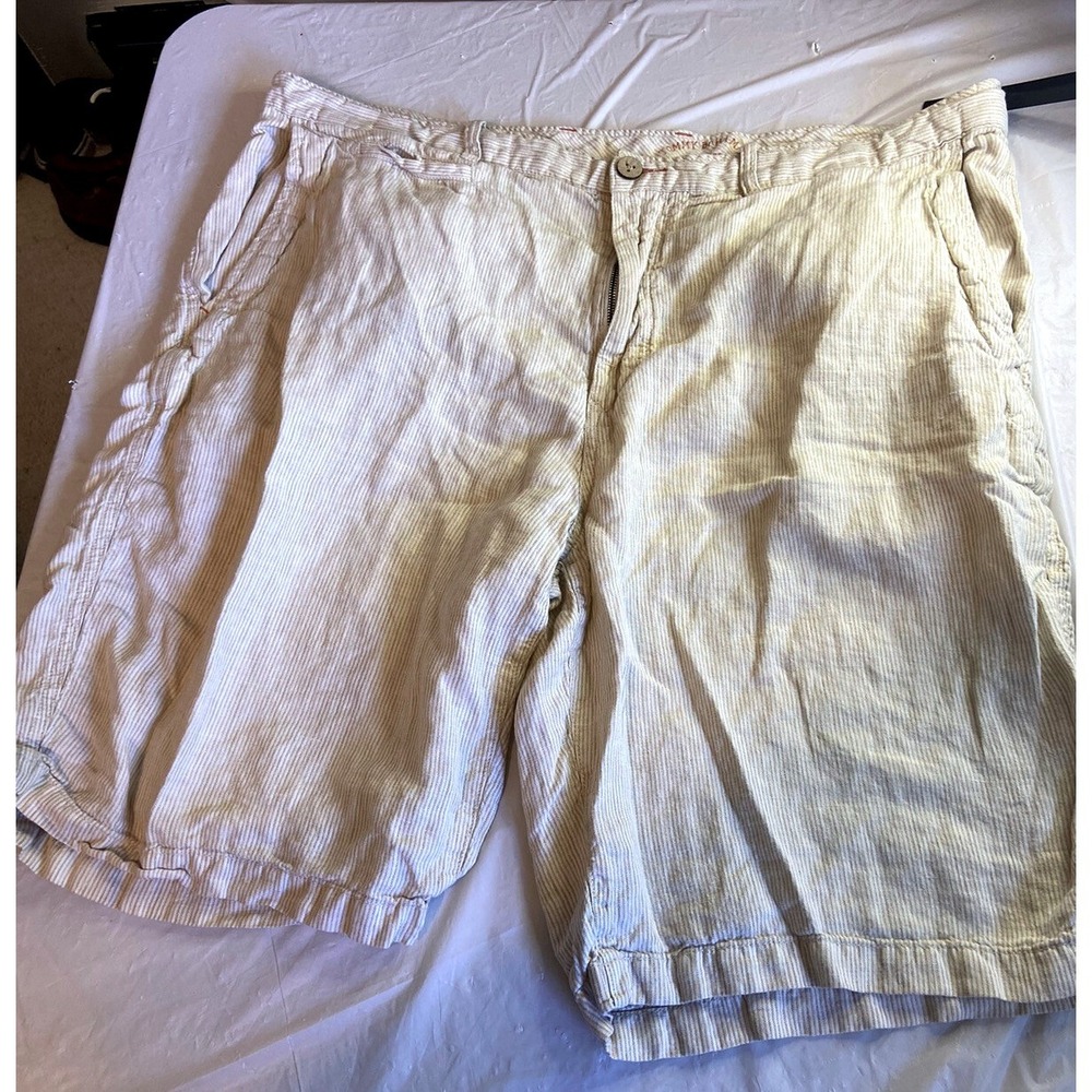 Tommy Bahama Relax Mens 40 Tan White Pinstripe 100% Linen Shorts‎ Summer Beach
